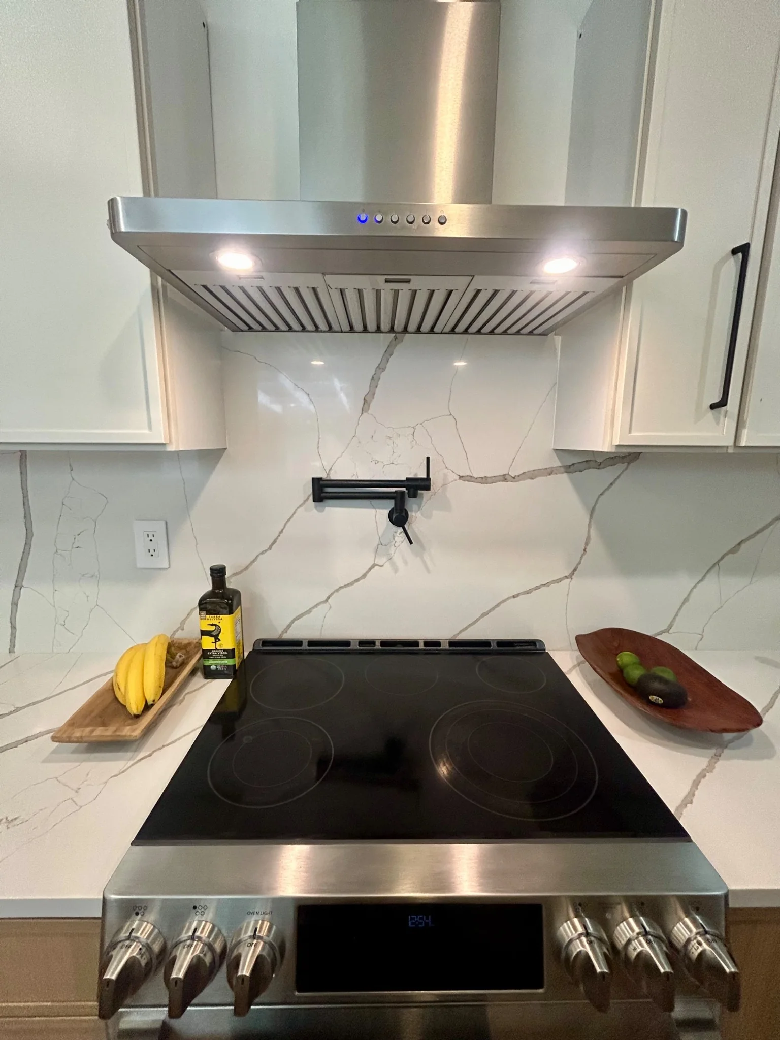 Range and quartz backsplash